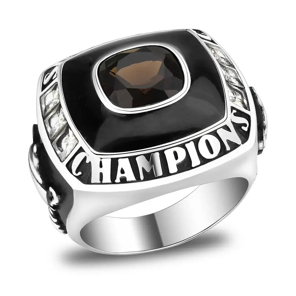 High polished (no plating) Stainless Steel Ring with Synthetic Spinel in Montana - Alamode - Flyclothing LLC