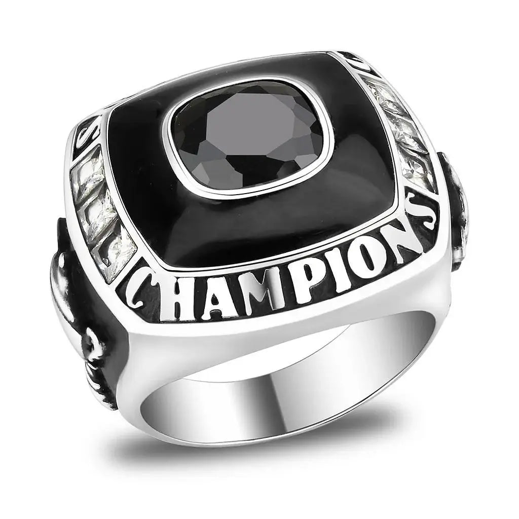 High polished (no plating) Stainless Steel Ring with Synthetic Spinel in Montana - Alamode - Flyclothing LLC