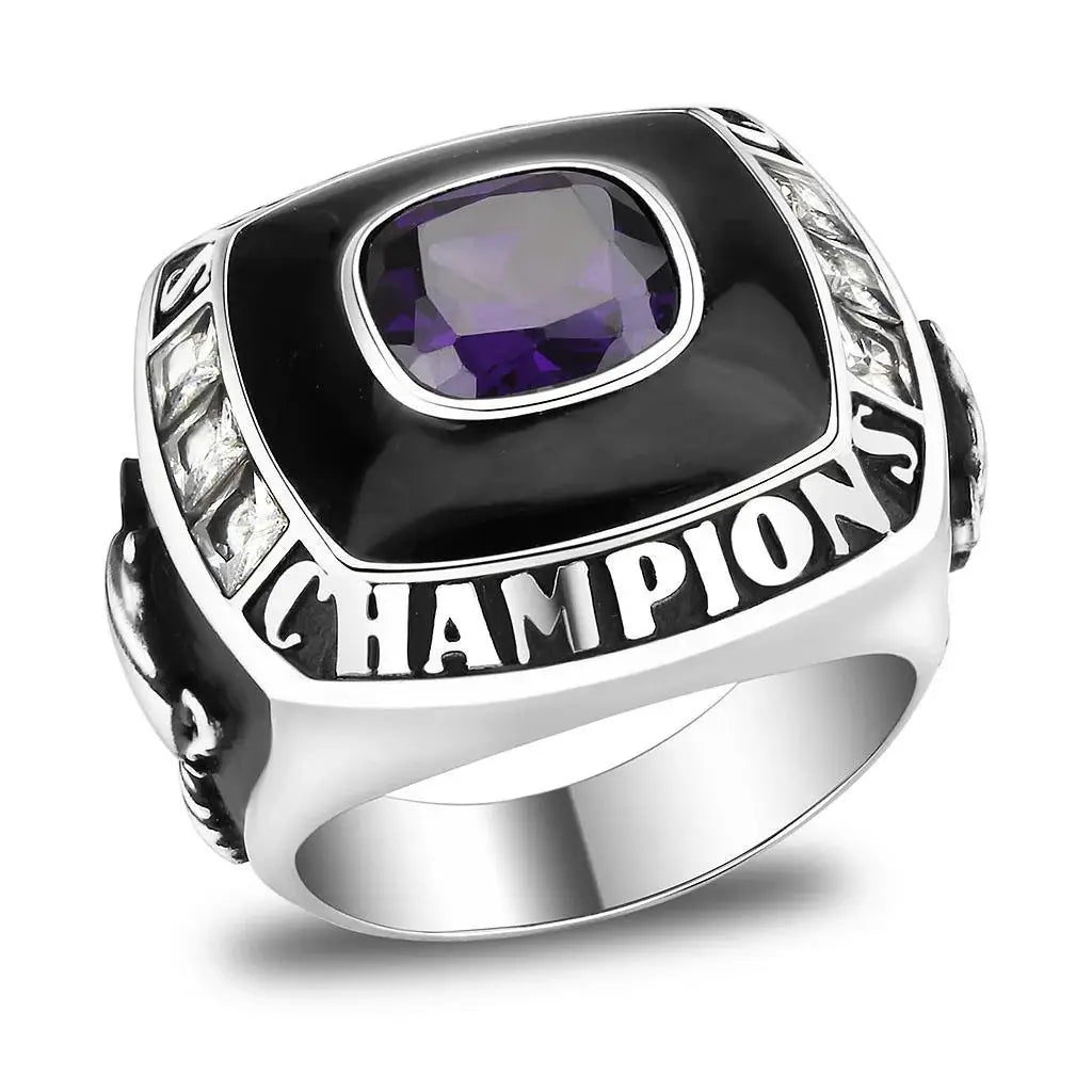 High polished (no plating) Stainless Steel Ring with Synthetic Spinel in Montana - Alamode - Flyclothing LLC