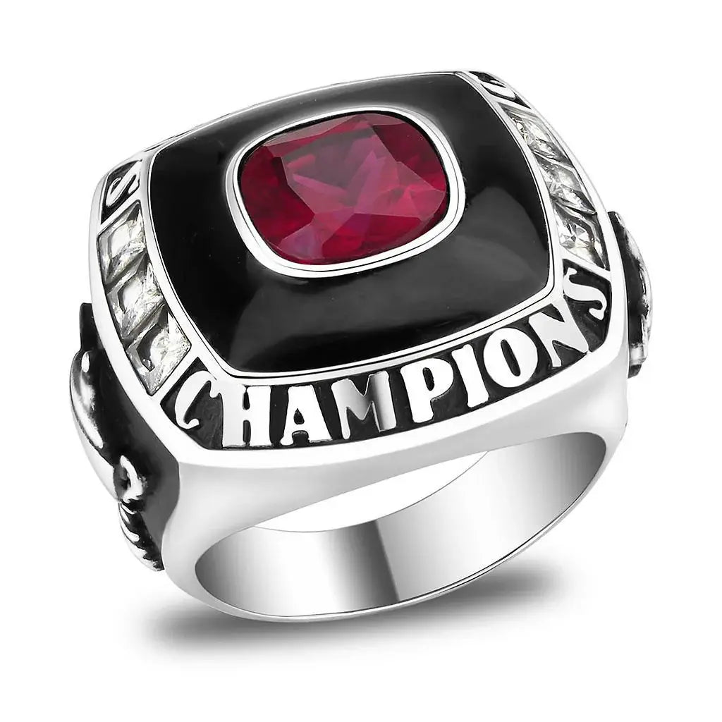 High polished (no plating) Stainless Steel Ring with Synthetic Spinel in Montana - Alamode - Flyclothing LLC