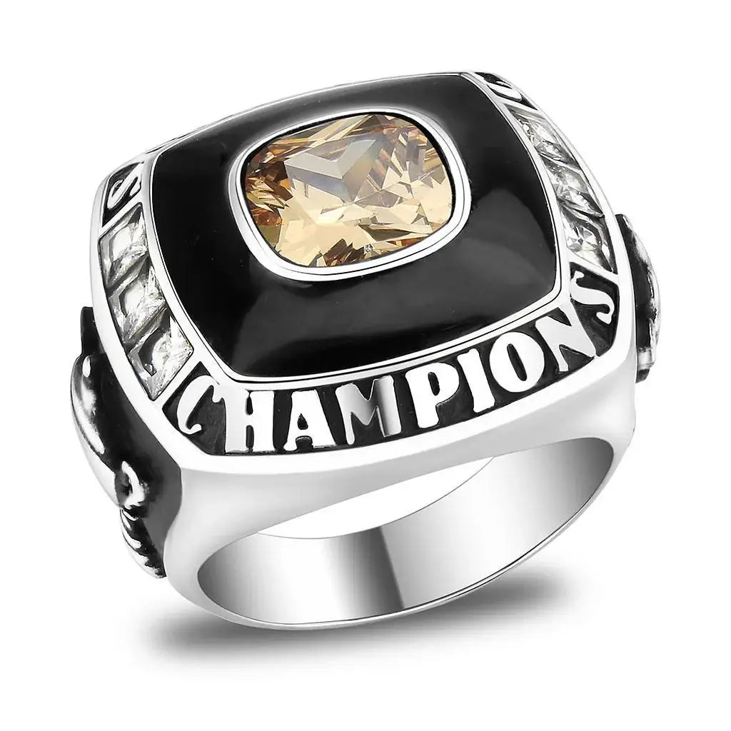 High polished (no plating) Stainless Steel Ring with Synthetic Spinel in Montana - Alamode - Flyclothing LLC