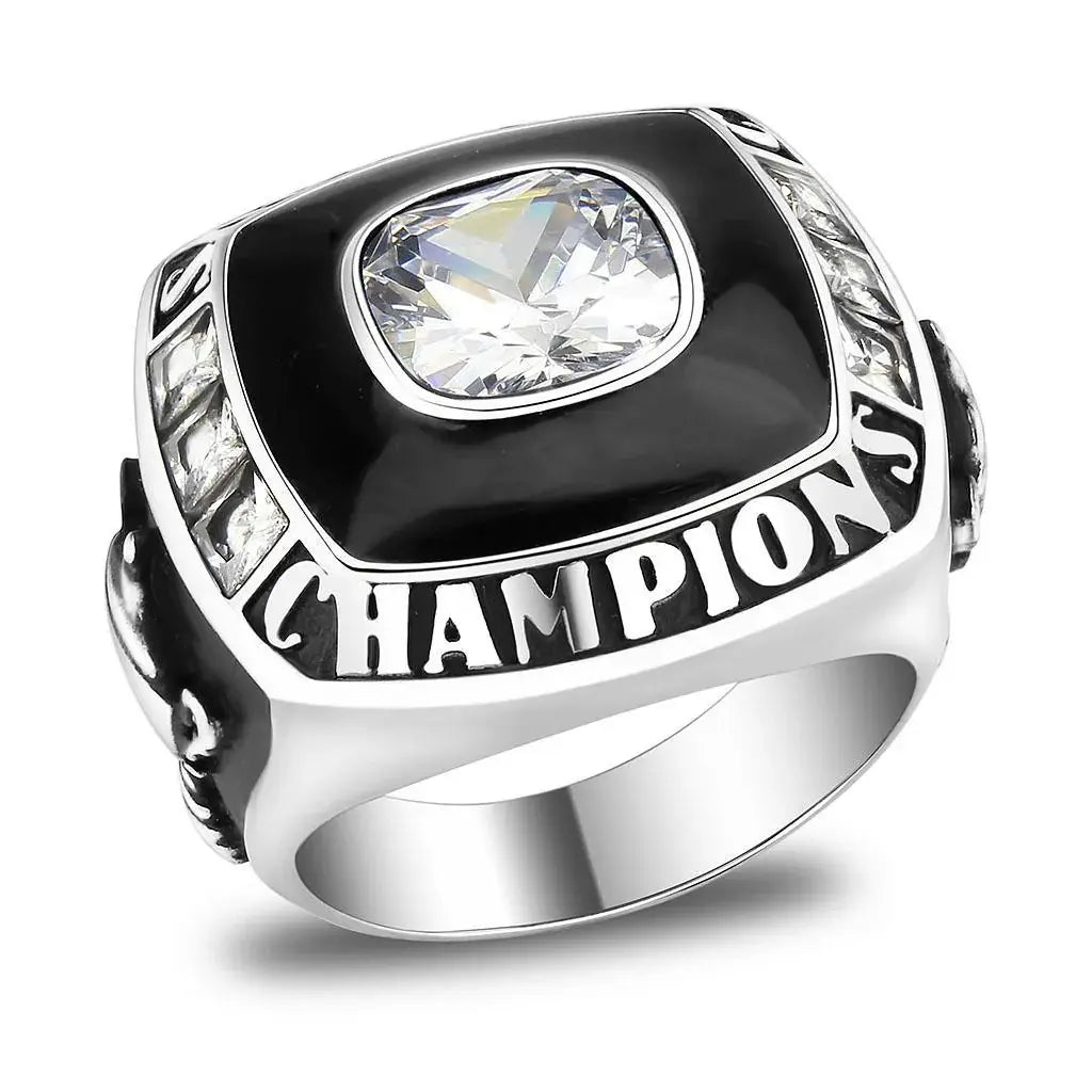 High polished (no plating) Stainless Steel Ring with Synthetic Spinel in Montana - Alamode - Flyclothing LLC