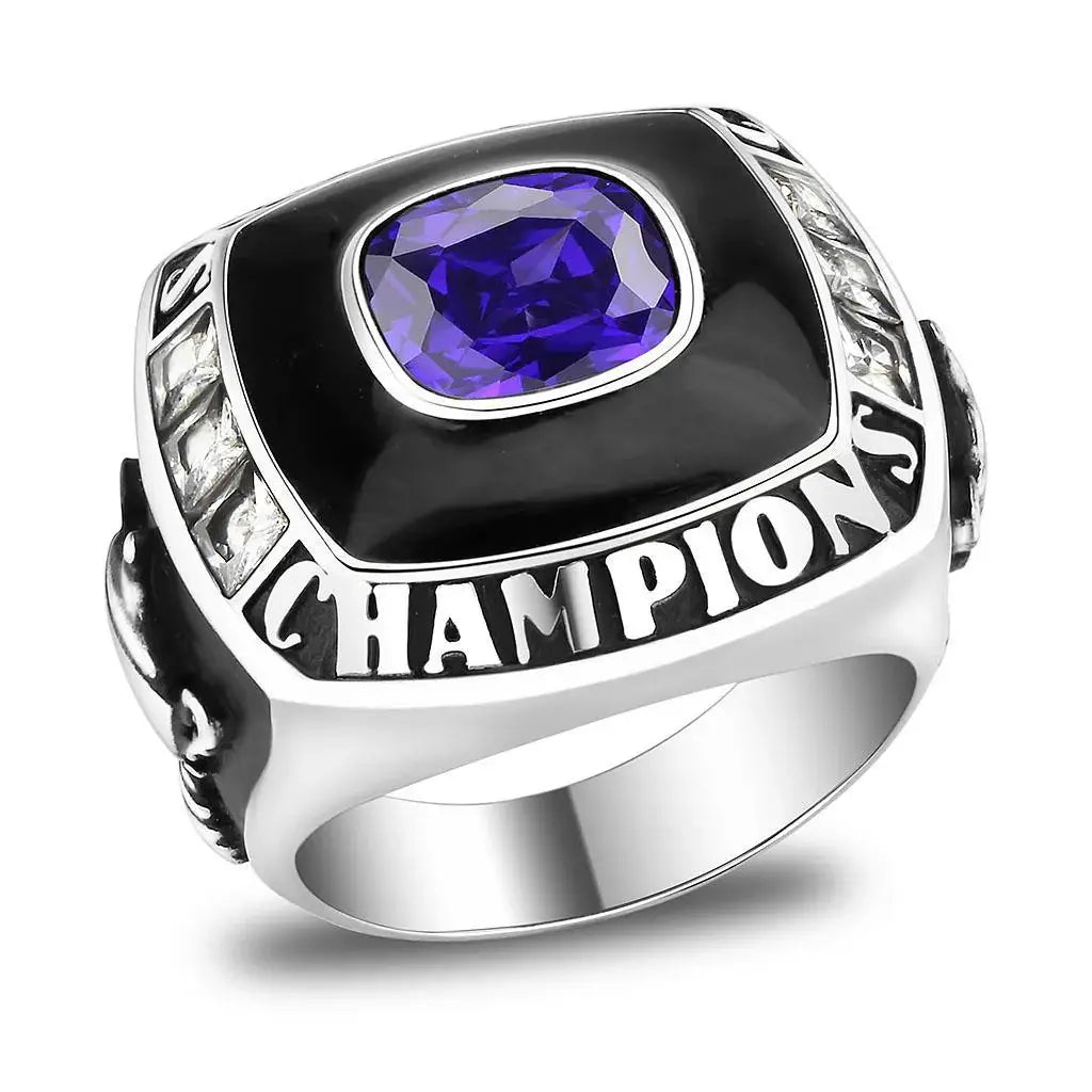 High polished (no plating) Stainless Steel Ring with Synthetic Spinel in Montana - Alamode - Flyclothing LLC