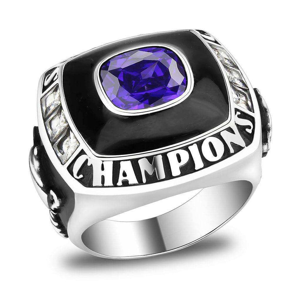 High polished (no plating) Stainless Steel Ring with Synthetic Spinel in Montana - Alamode - Flyclothing LLC