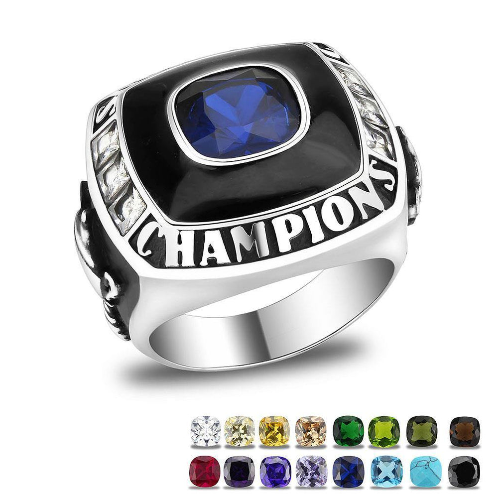 High polished (no plating) Stainless Steel Ring with Synthetic Spinel in Montana - Alamode