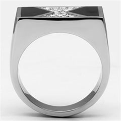 Alamode High polished (no plating) Stainless Steel Ring with Top Grade Crystal in Clear - Flyclothing LLC